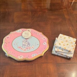 Easter Bunny Spring Paper Plates  Platters with Jellybean Napkins Hallmark